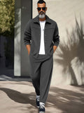 Leisure Suede 2-Piece Outfits Sets coofandy Dark Grey M