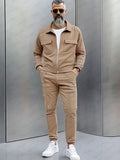 Cargo Style Suede Jacket Set Sets coofandy Khaki M