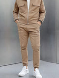 Cargo Style Suede Jacket Set Sets coofandy