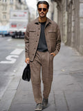 Casual Pockets Jacket Pants Set Sets coofandy Khaki M