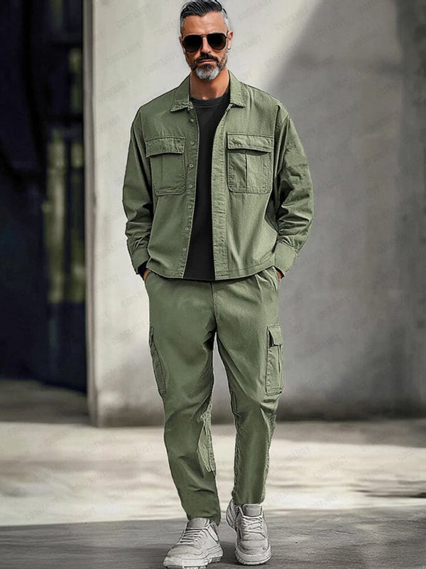 Functional Cotton Cargo Jacket Set Sets coofandy Army Green M