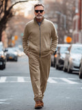 Comfy Mockneck Jacket Pants Set Sets coofandy Khaki M