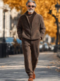 Soft Polar Fleece Jacket Pants Set Sets coofandy Brown M
