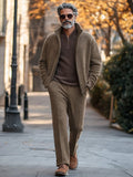 Elegant Mockneck Jacket Pants Set Sets coofandy Brown M