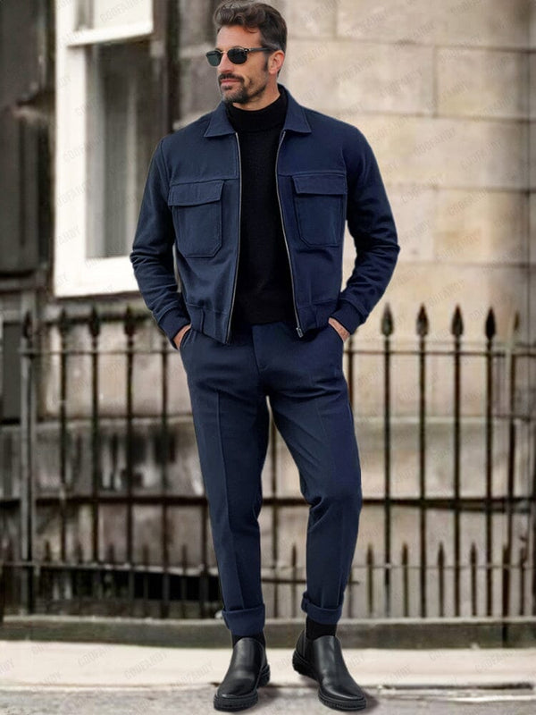 Classic Utility Cargo Jacket Set Sets coofandy Blue M