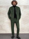 Trendy Collarless Jacket Set Sets coofandy Army Green M