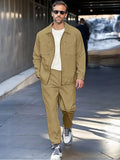 Leisure Relaxed Fit Jacket Set Sets coofandy Khaki M