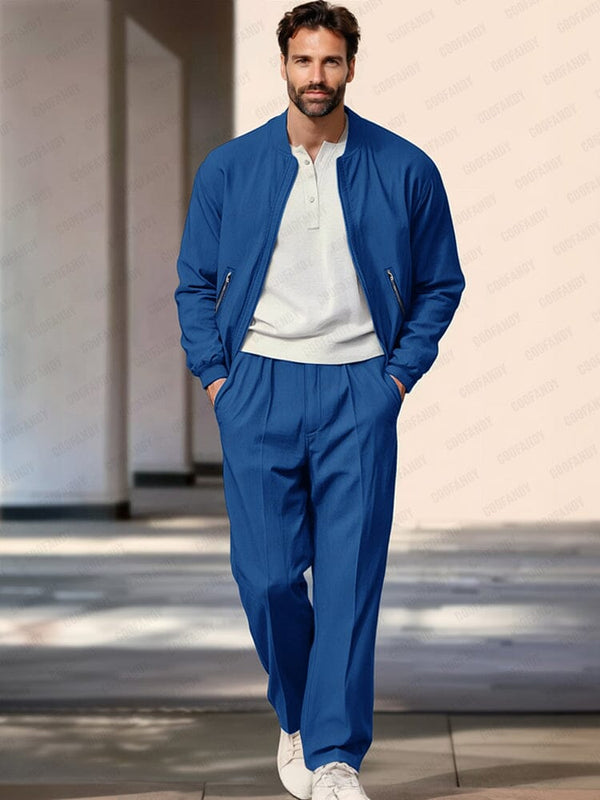 Leisure Comfort Jacket Pants Set Sets coofandy Blue M