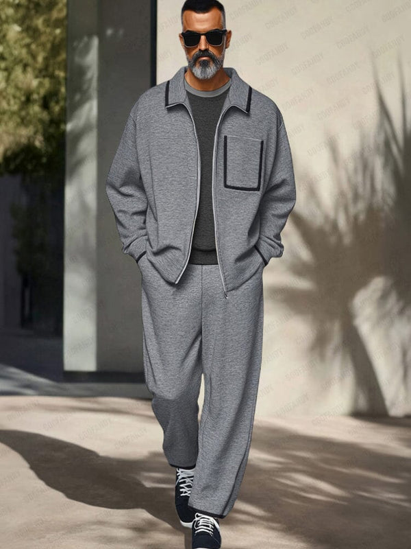 Leisure Soft Jacket Pants Set Sets coofandy Gray M