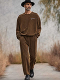 Simple Corduroy 2-Piece Outfits Sets coofandy Brown M