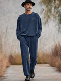 Simple Corduroy 2-Piece Outfits Sets coofandy Blue M