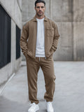 Athleisure Color Block 2-Piece Outfit Sets coofandy Khaki M