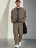 Comfy Athleisure Jacket Pants Set Sets coofandy Khaki M