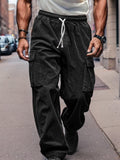 Corduroy Straight Leg Cargo Pants Pants coofandy Black S