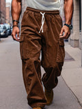 Corduroy Straight Leg Cargo Pants Pants coofandy Brown S