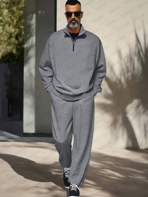 Athleisure Stand Collar 2-Piece Set Sets coofandy Gray M