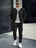 Utility Cotton Cargo Jacket Set Sets coofandy Black M