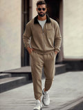 Cozy Athleisure Jacket Jogger Pants Set Sets coofandy Khaki M