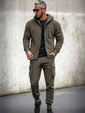 Utility Hooded Jacket Cargo Pants Set Sets coofandy Army Green M