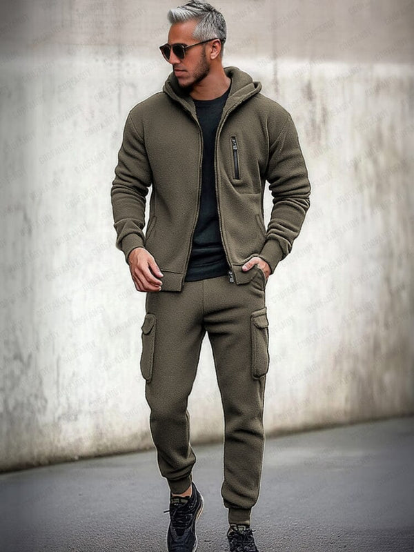 Utility Hooded Jacket Cargo Pants Set Sets coofandy Army Green M