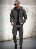 Utility Hooded Jacket Cargo Pants Set Sets coofandy Grey M