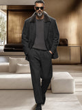 Luxe Faux Fur Collar Suit Jacket Set Sets coofandy Black M