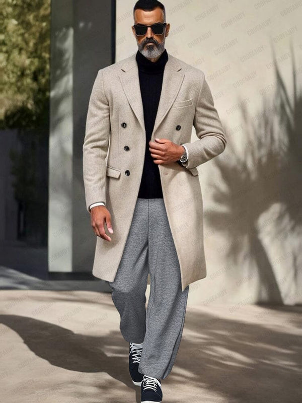 Classic Double-Breasted Tweed Overcoat Coat coofandy