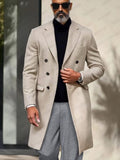 Classic Double-Breasted Tweed Overcoat Coat coofandy Apricot M