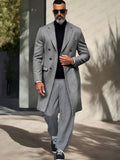 Classic Double-Breasted Tweed Overcoat Coat coofandy Grey M