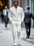 Simple Quarter Zip Tracksuit Set Sets coofandy White M