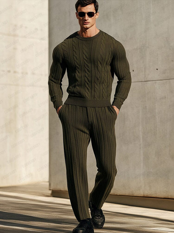 Soft Stretch Knitted 2-Piece Set Sets coofandy Army Green M