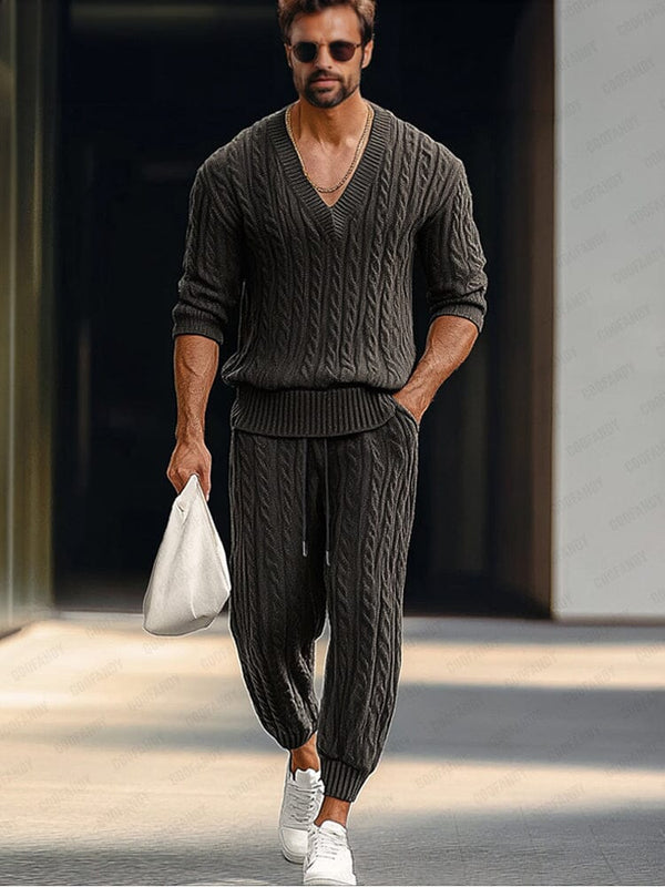 Stylish Knitted 2-Piece Set Sets coofandy Black M