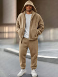 Athleisure Fleece Jacket Pants Set Sets coofandy Khaki M