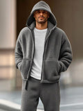 Athleisure Fleece Jacket Pants Set Sets coofandy