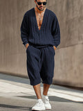 Fashionable Casual 2-Piece Knitwear Set Sets coofandy Navy Blue M