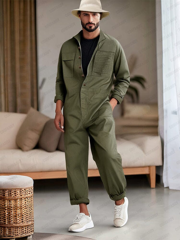 Relaxed Fit 100% Cotton Jumpsuit Jumpsuit coofandy Army Green M