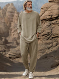 Comfy Athleisure Simple 2-Piece Outfit Sets coofandy Khaki M