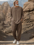 Comfy Athleisure Simple 2-Piece Outfit Sets coofandy Brown M