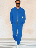 Urban Fashion Waffle Jacket Set Sets coofandy Blue M