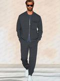 Urban Fashion Waffle Jacket Set Sets coofandy Black Grey M