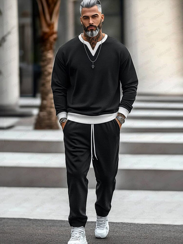 Urban Fashion Colorblock Tracksuit Set Sets coofandy Black M