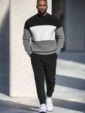Leisure Colorblock Sweatsuit Set Sets coofandy Black M