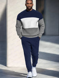 Leisure Colorblock Sweatsuit Set Sets coofandy Navy Blue M