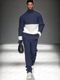 Smart Casual Color-Block Knit Set Sets coofandy Blue M