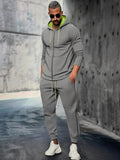 Athleisure Hooded Jacket Jogger Set Sports Set coofandy Grey M