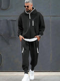 Streetwear Polar Fleece Matching Set Sports Set coofandy Black M
