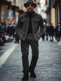 Leisure Corduroy Jacket Pants Set Sets coofandy Dark Grey M