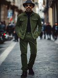 Leisure Corduroy Jacket Pants Set Sets coofandy Army Green M
