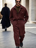 Retro Style Corduroy 2-Piece Set Sets coofandy Wine Red M