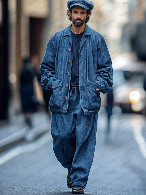 Trendy Denim Jacket Pants Set Sets coofandy Blue M